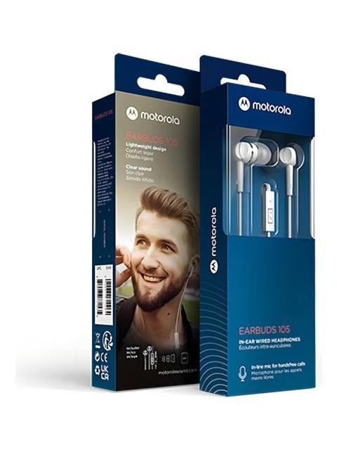 AUDIFONOS ALAMBRICOS MOTOROLA EARBUDS 105 - BLANCO NEGRO