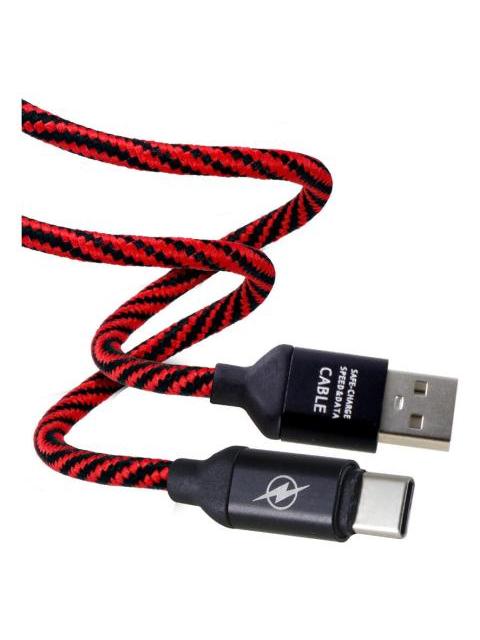 CABLE DE CARGA RAPIDA USB A TIPO C  TRANSFERENCIA DE DATOS TRENZADO 92CM COLOR ROJO