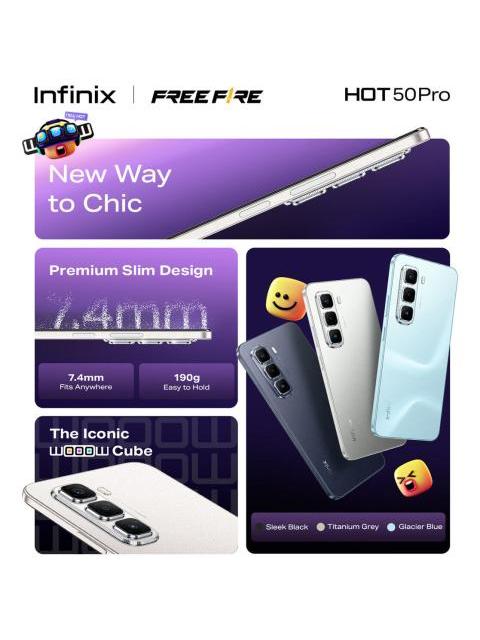 INFINIX HOT 50 PRO COLABORADO CON FREE FIRE MORADO DUAL SIM 256GB 8GB+8GB RAM FRECUENCIA DE ACTUALIZACION DE 120HZ MODELO DEL PROCESADOR MEDIATEK HELIO G100
