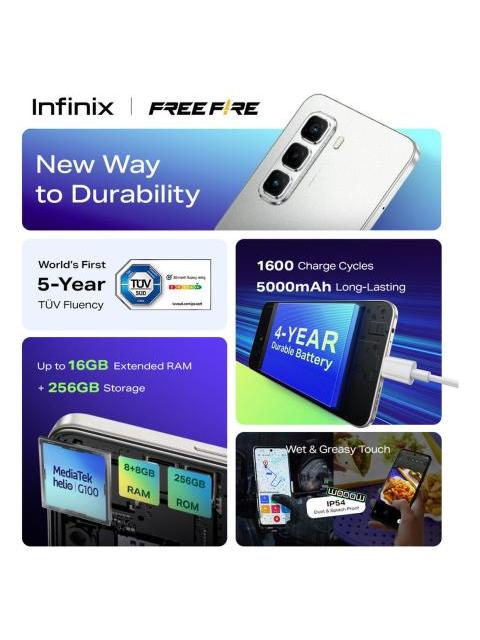 INFINIX HOT 50 PRO COLABORADO CON FREE FIRE MORADO DUAL SIM 256GB 8GB+8GB RAM FRECUENCIA DE ACTUALIZACION DE 120HZ MODELO DEL PROCESADOR MEDIATEK HELIO G100